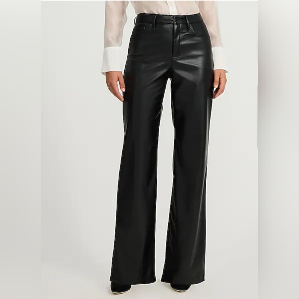 Express High Waisted Faux Leather Wide Leg Pants Black 8S NWT